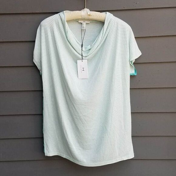 NWT Halston Turquoise/White Top Stripes on Front Color Block Back size Med - Picture 1 of 9